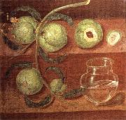 unknow artist Still Life with Peach Bough and Glass jar painting